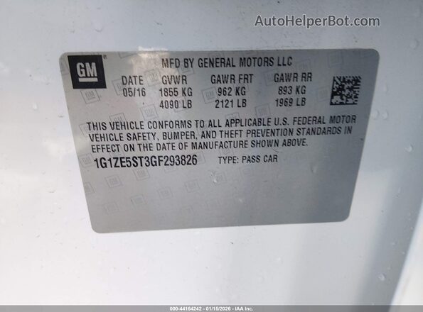 1G1ZE5ST3GF293826 2016 CHEVROLET MALIBU White 