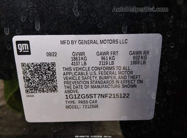 1G1ZG5ST7NF215122 2022 CHEVROLET MALIBU Black Շարժիչի բաժամունքի տեսք