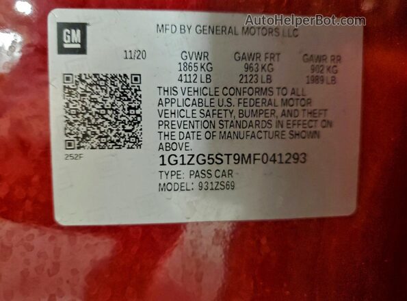 1G1ZG5ST9MF041293 2021 CHEVROLET MALIBU Красный Вид подкапотного пространства