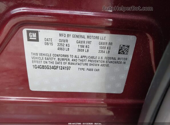 1G4GB5G34GF124197 2016 BUICK LACROSSE Burgundy 
