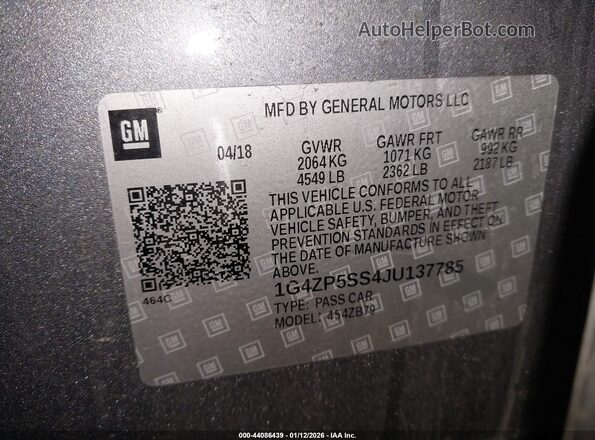 1G4ZP5SS4JU137785 2018 BUICK LACROSSE Gray Вид підкапотного простору