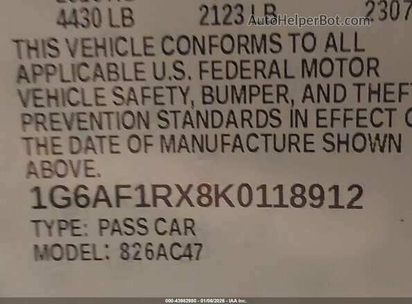 1G6AF1RX8K0118912 2019 CADILLAC ATS White Widok komory silnika