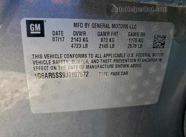1G6AR5SS9J0107672 2018 CADILLAC CTS Gray Вид наклейки з VIN-кодом