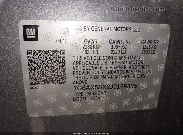 1G6AX5SX2J0169335 2018 CADILLAC CTS Gray Widok komory silnika