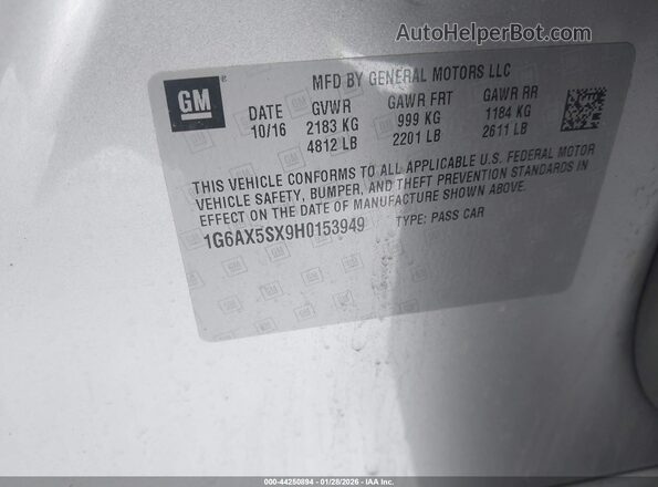 1G6AX5SX9H0153949 2017 CADILLAC CTS Silver Շարժիչի բաժամունքի տեսք