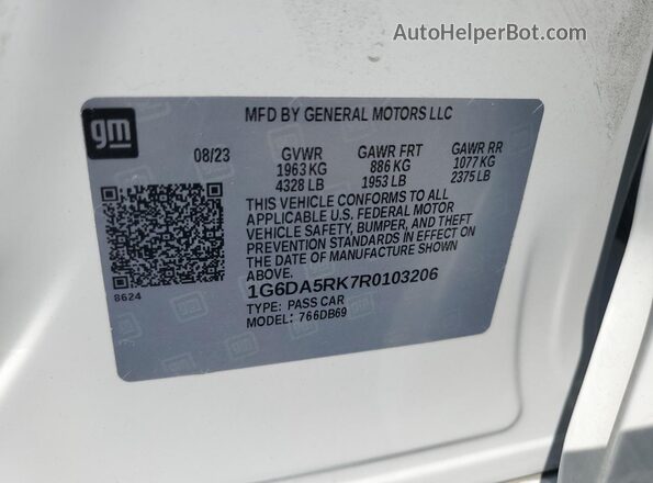 1G6DA5RK7R0103206 2024 CADILLAC CT4 White Widok naklejki z numerem VIN