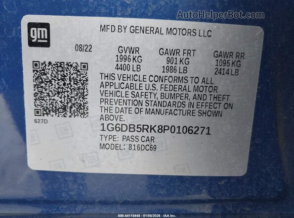 1G6DB5RK8P0106271 2023 CADILLAC CT4 Blue Vista del compartimento del motor