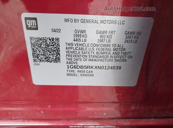 1G6DB5RKXN0124039 2022 CADILLAC CT4 Red ძრავის განყოფილების ხედი