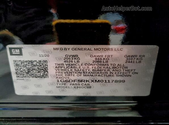 1G6DF5RKXM0117899 2021 CADILLAC CT4 Black Widok naklejki z numerem VIN