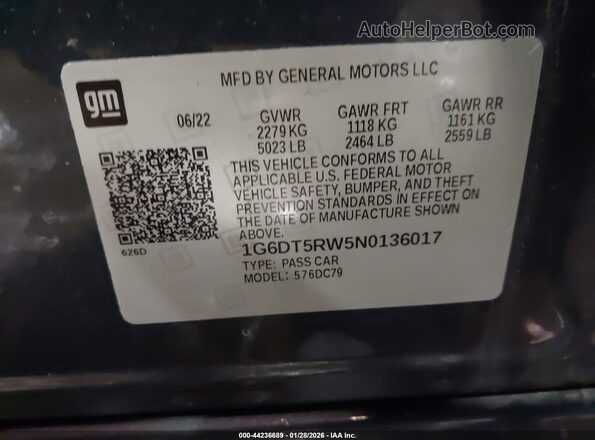 1G6DT5RW5N0136017 2022 CADILLAC CT5 Gray 
