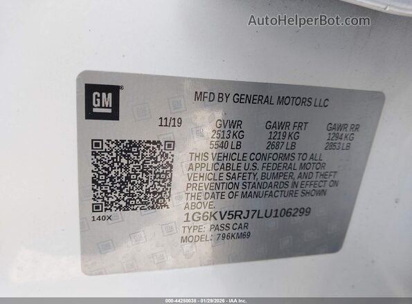 1G6KV5RJ7LU106299 2020 CADILLAC CT6 White Widok komory silnika