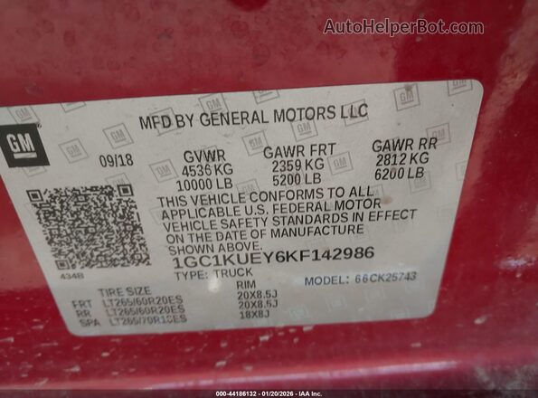 1GC1KUEY6KF142986 2019 CHEVROLET SILVERADO Red Widok komory silnika