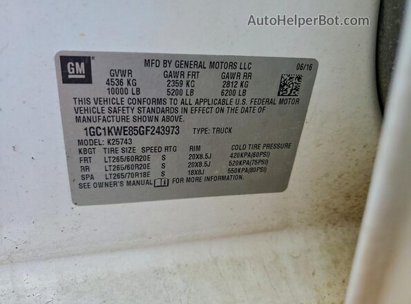 1GC1KWE85GF243973 2016 CHEVROLET SILVERADO White ძრავის განყოფილების ხედი