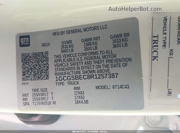1GCGSBEC8R1257387 2024 CHEVROLET COLORADO White Շարժիչի բաժամունքի տեսք