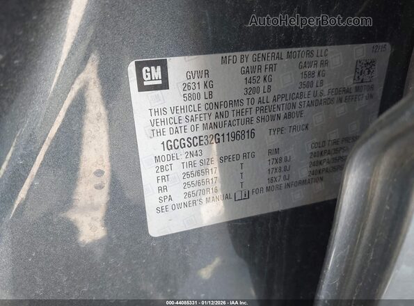 1GCGSCE32G1196816 2016 CHEVROLET COLORADO Серый Вид подкапотного пространства