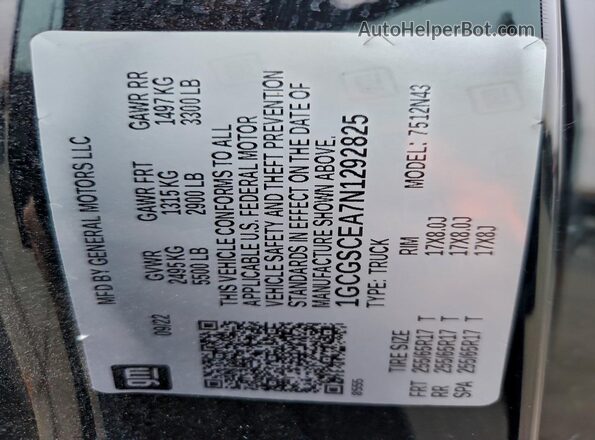 1GCGSCEA7N1292825 2022 CHEVROLET COLORADO Black VIN կոդի պիտակի տեսք