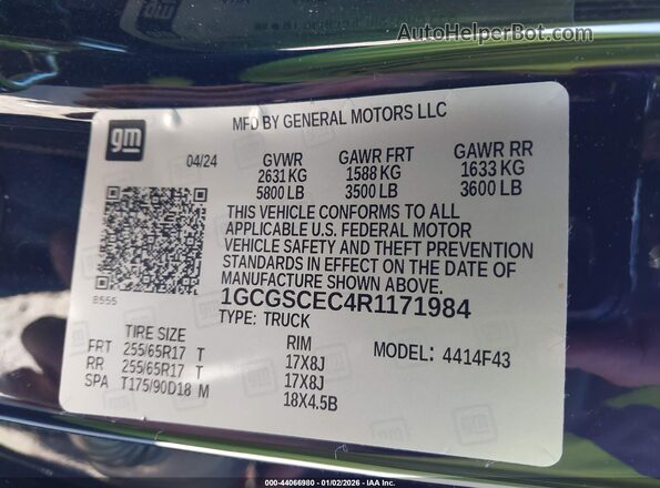 1GCGSCEC4R1171984 2024 CHEVROLET COLORADO Black Engine compartment view