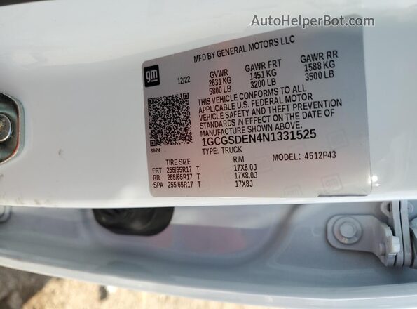 1GCGSDEN4N1331525 2022 CHEVROLET COLORADO White Engine compartment view