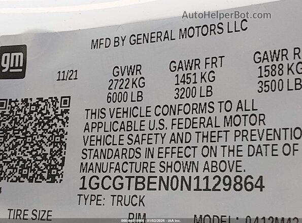 1GCGTBEN0N1129864 2022 CHEVROLET COLORADO White Vista del compartimento del motor