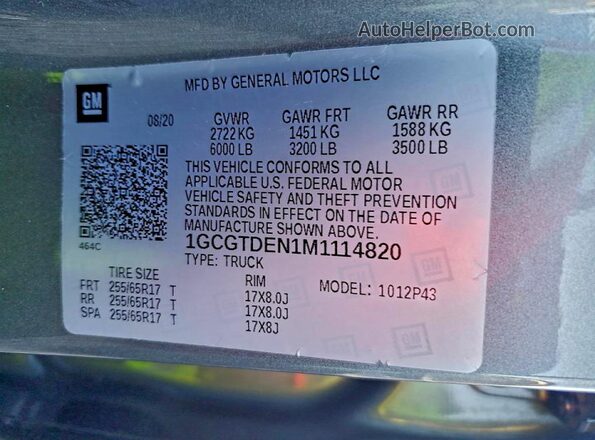 1GCGTDEN1M1114820 2021 CHEVROLET COLORADO Серый 