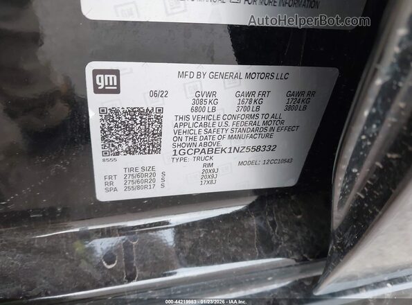 1GCPABEK1NZ558332 2022 CHEVROLET SILVERADO Black Widok komory silnika