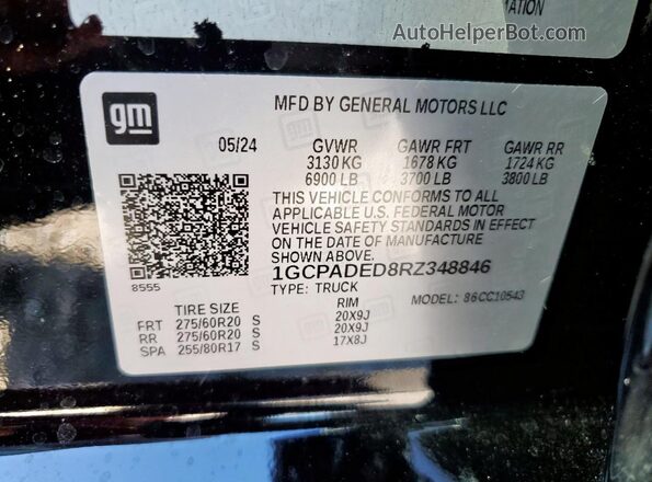 1GCPADED8RZ348846 2024 CHEVROLET SILVERADO Черный Вид наклейки с VIN-кодом