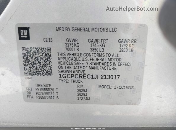 1GCPCREC1JF213017 2018 CHEVROLET SILVERADO Silver Շարժիչի բաժամունքի տեսք