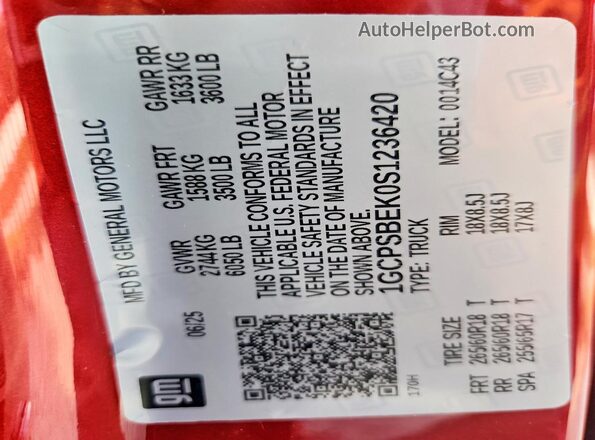 1GCPSBEK0S1236420 2025 CHEVROLET COLORADO Red VIN sticker view