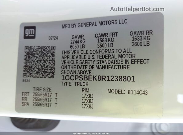 1GCPSBEK8R1238801 2024 CHEVROLET COLORADO White Շարժիչի բաժամունքի տեսք