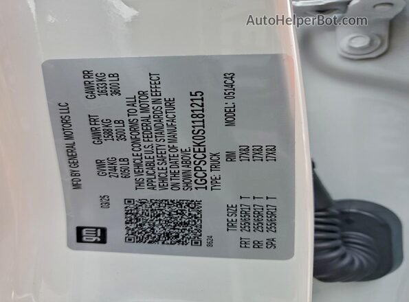 1GCPSCEK0S1181215 2025 CHEVROLET COLORADO White 
