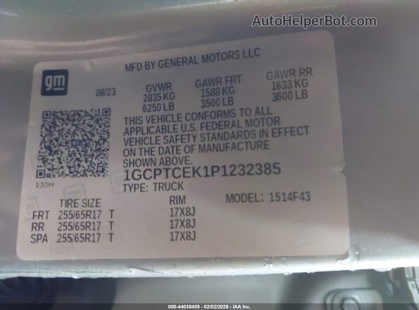 1GCPTCEK1P1232385 2023 CHEVROLET COLORADO Gray Engine compartment view