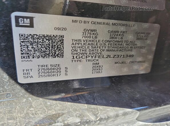 1GCPYFEL2LZ371349 2020 CHEVROLET 1500 Черный Вид подкапотного пространства