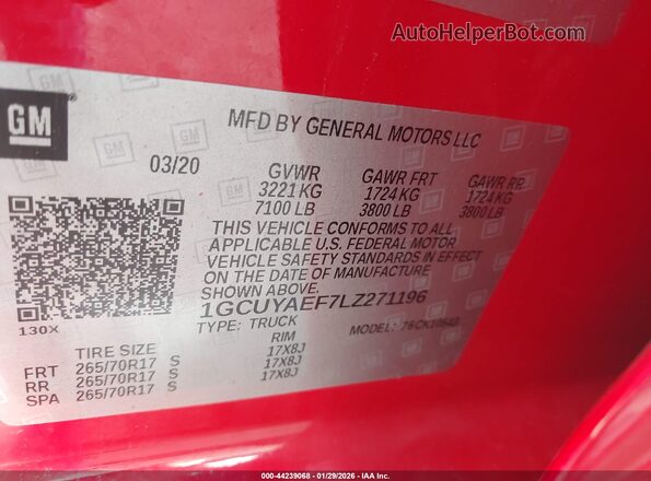 1GCUYAEF7LZ271196 2020 CHEVROLET SILVERADO Red Widok komory silnika