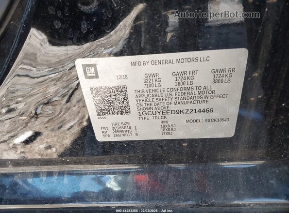 1GCUYEED9KZ214468 2019 CHEVROLET SILVERADO Черный Вид подкапотного пространства