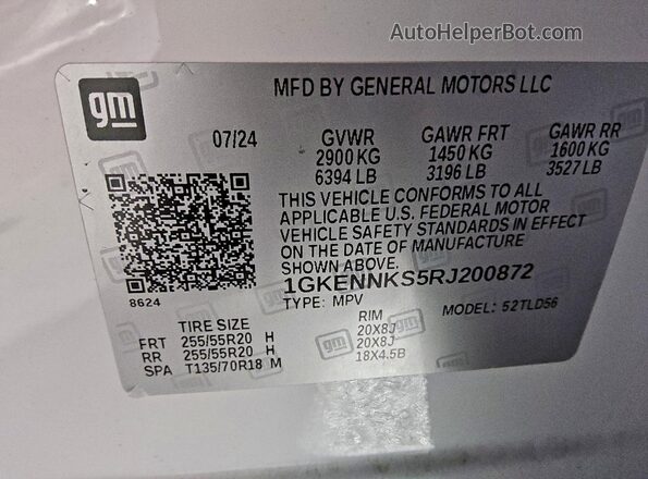 1GKENNKS5RJ200872 2024 GMC ACADIA White Widok wnętrza 360 stopni