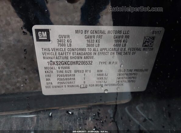 1GKS2GKC0HR206532 2017 GMC YUKON Black ძრავის განყოფილების ხედი