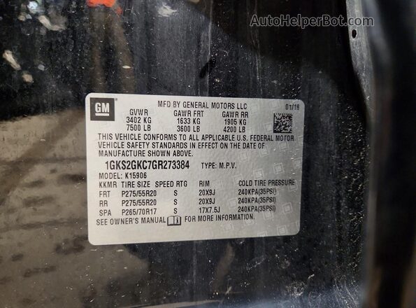 1GKS2GKC7GR273384 2016 GMC YUKON Black Widok naklejki z numerem VIN