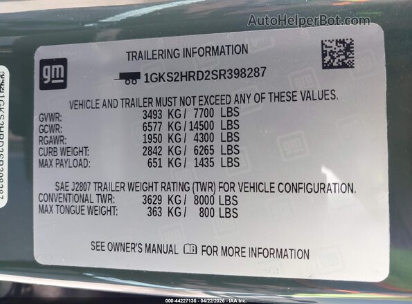 1GKS2HRD2SR398287 2025 GMC YUKON Green Շարժիչի բաժամունքի տեսք