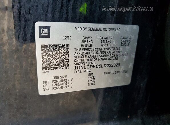 1GNLCDEC5LR223320 2020 CHEVROLET TAHOE Black Widok wnętrza 360 stopni
