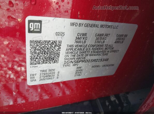1GNS6PRD1SR215348 2025 CHEVROLET TAHOE Red Շարժիչի բաժամունքի տեսք