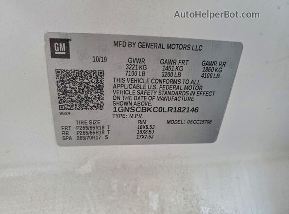 1GNSCBKC0LR182146 2020 CHEVROLET TAHOE White Engine compartment view