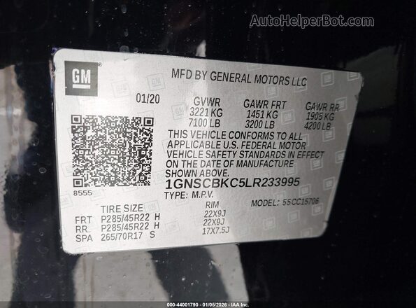 1GNSCBKC5LR233995 2020 CHEVROLET TAHOE Black Widok komory silnika