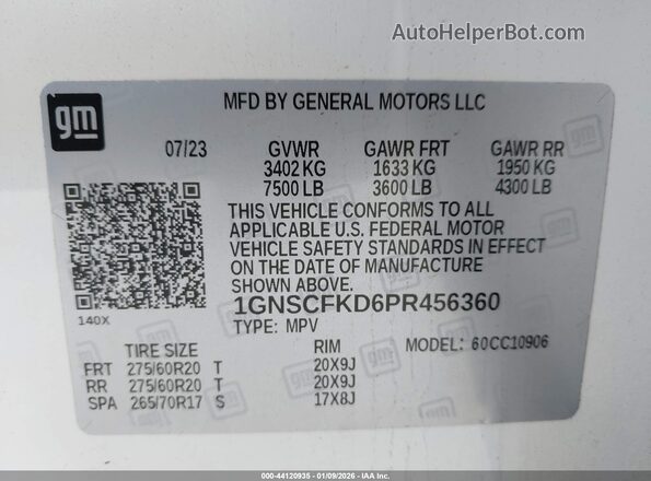 1GNSCFKD6PR456360 2023 CHEVROLET SUBURBAN White Вид підкапотного простору