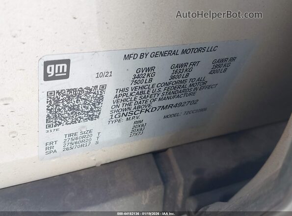 1GNSCFKD7MR492702 2021 CHEVROLET SUBURBAN Beige Vista del compartimento del motor