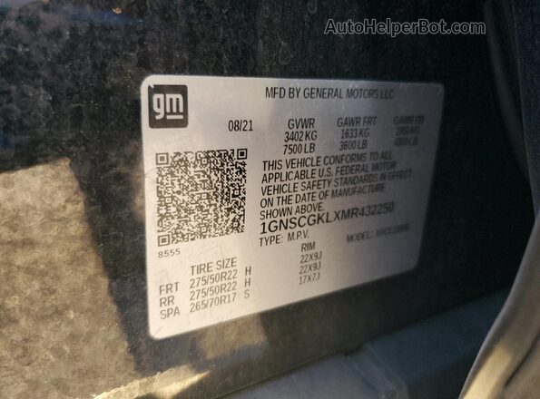 1GNSCGKLXMR432250 2021 CHEVROLET SUBURBAN Black Widok naklejki z numerem VIN
