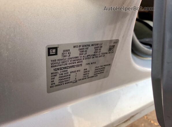 1GNSCHKC5HR215975 2017 CHEVROLET SUBURBAN Серебряный Вид наклейки с VIN-кодом