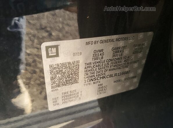 1GNSCHKC8LR116687 2020 CHEVROLET SUBURBAN Black Widok naklejki z numerem VIN