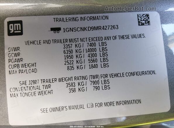 1GNSCNKD9MR427263 2021 CHEVROLET TAHOE Gray Vista del compartimento del motor