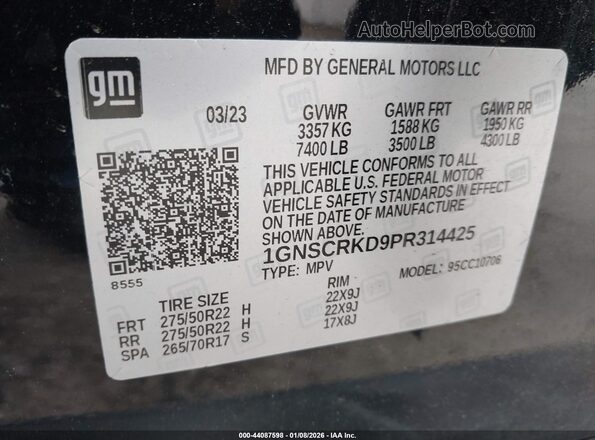 1GNSCRKD9PR314425 2023 CHEVROLET TAHOE Black ძრავის განყოფილების ხედი