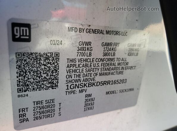 1GNSKBKD5RR165203 2024 CHEVROLET SUBURBAN White 